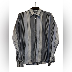Ted Baker London Men’s Striped Dress Shirt‎ Grey Black Striped Size 17 (6)